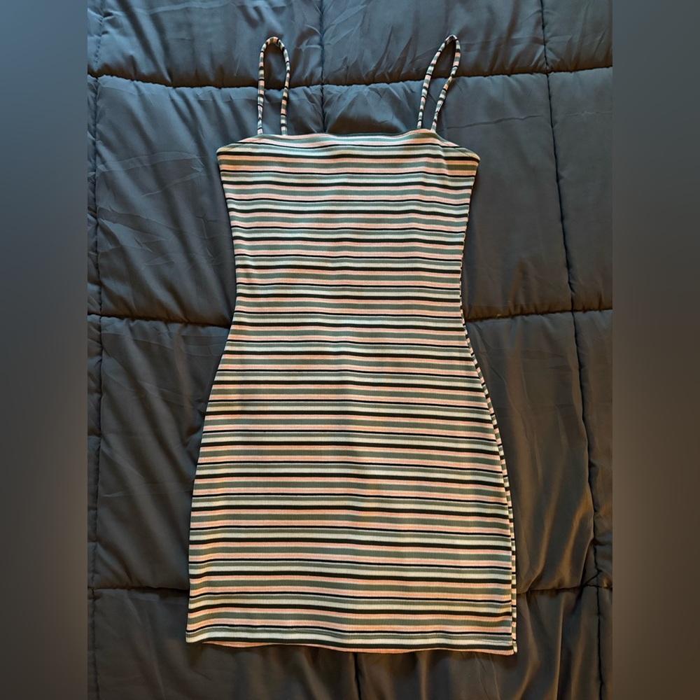 H&M Divided Green, Pink, and White Striped Mini Dress